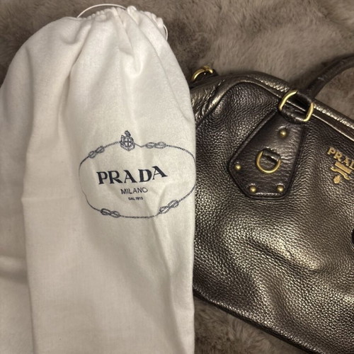 Prada Bowling Leather Handbag Bronze Gold Silver Like New