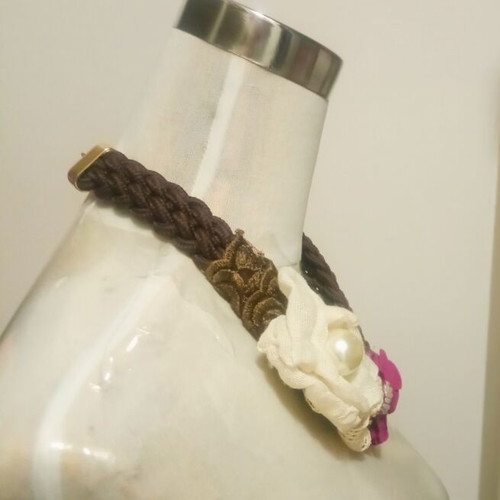Handcrafted Boho Chic Statement Necklace with Fabric Flowers and Pearls