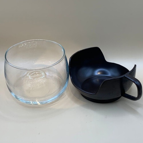Glass cups with plastic holders vintage '70s set of 4 like new