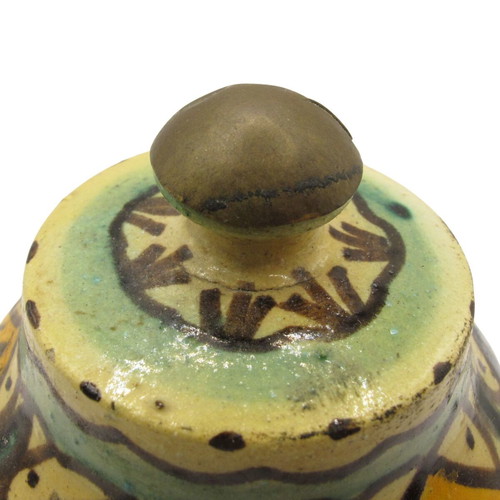 Moroccan ceramic jar vintage like new with lid and brass fittings 1950-1960