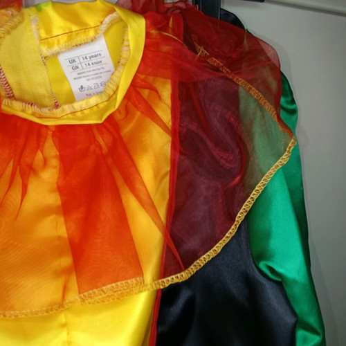 Colorful clown costume new, satin fabric, one size