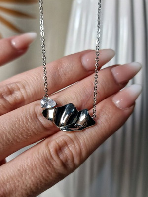 Κολιέ από ανοξείδωτο ατσάλι με στρας και ακαθόριστο σχήμα, καινούργιο