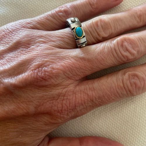 Stainless Steel Stretch Ring with turquoise stone, like new