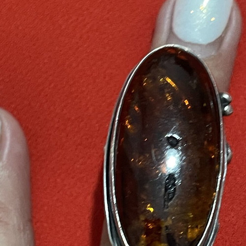 Gerochristo 925 silver ring with vintage amber