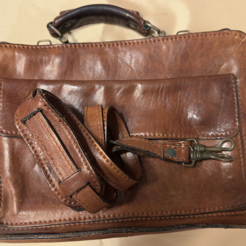 Leather briefcase used, brown, genuine leather