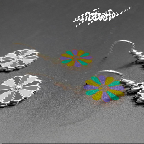 Σκουλαρίκια λουλούδι καινούργια με πολύχρωμο σμάλτο και ασημί γάντζο