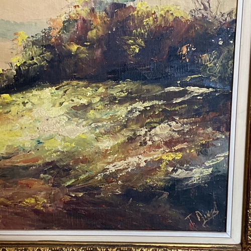 Bucolic oil painting used in frame, T.Linos