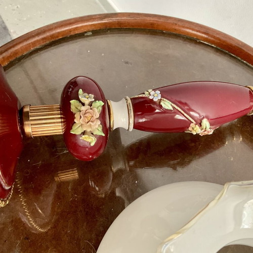 Vintage table lamp used, neoclassical Hollywood Regency style, porcelain