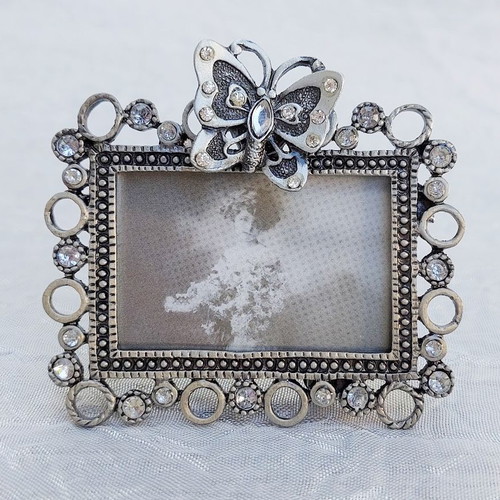 Mini metal Art Nouveau frame like new with rhinestone decoration