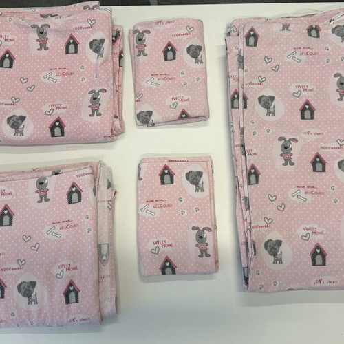 Flannel cotton single bed sheet set, pink with dog print