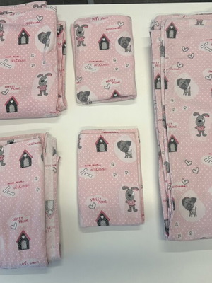 Flannel cotton single bed sheet set, pink with dog print