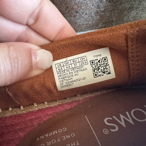 Toms Alpargata suede espadrilles size 37 new, brown