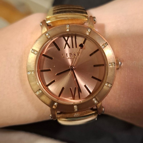 Lipsy London women's watch used, rose gold with crystals and elastic bracelet