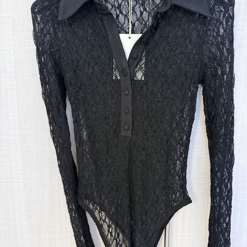 Mindyourstyle Lace Long Sleeve Bodysuit With Collar New With Tag