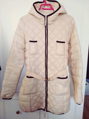 Puffer Twinset used, lightweight with hood and belt, beige