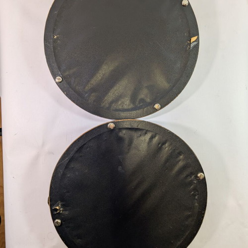Traditional wooden trays with embroidery and glass used, set of 2, 35cm