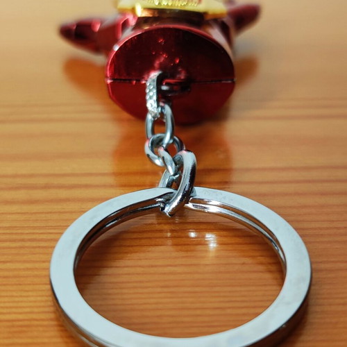 Iron Man 3D metal keychain, gold and red gauntlet, Marvel Avengers collectible