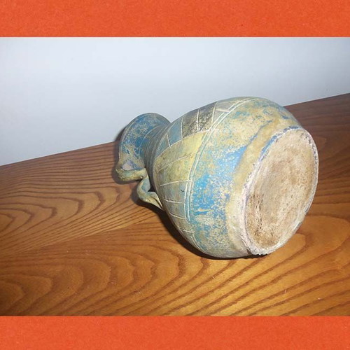 Ceramic decorative vase handmade water jug used, colorful geometric motifs