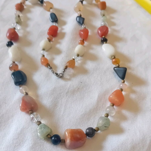 Handmade long necklace with semi-precious stones like new, multicolor