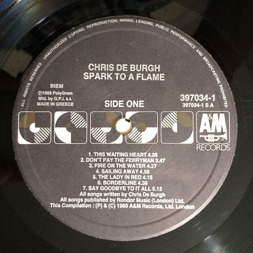 Chris De Burgh Spark To A Flame vinyl LP used, rock
