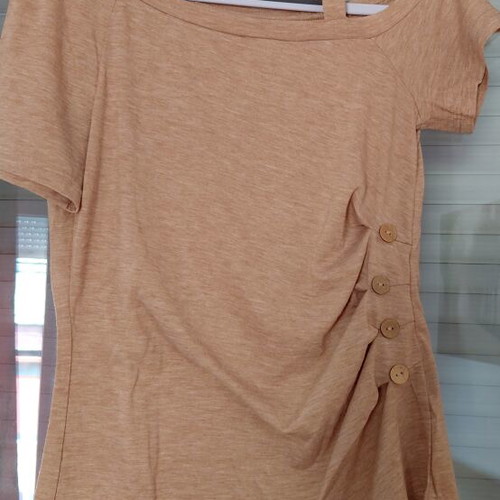 Shein women's beige short sleeve blouse with shoulder detail