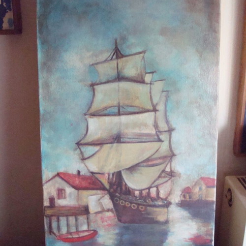 Ship used oil painting 66x36 cm