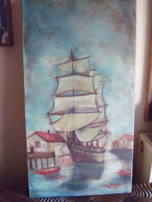 Ship used oil painting 66x36 cm