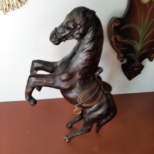 Vintage handmade leather horse used, 1960s decoration