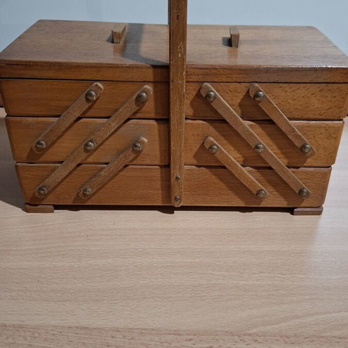 Wooden multiple folding case used for sewing or jewelry storage