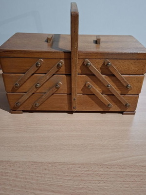 Wooden multiple folding case used for sewing or jewelry storage