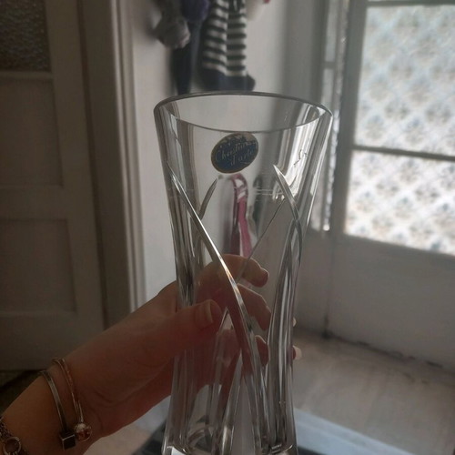 Vintage crystal vase used, Bohemian crystal Christian d arte