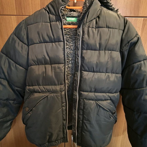 Benetton boys' jacket with inner fur like new, gray, age 10