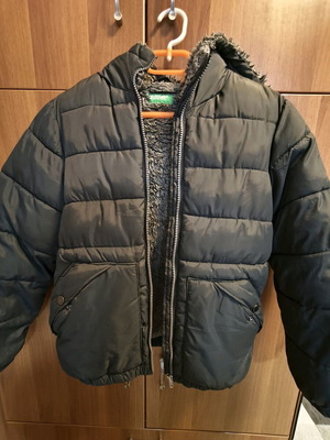 Benetton boys' jacket with inner fur like new, gray, age 10
