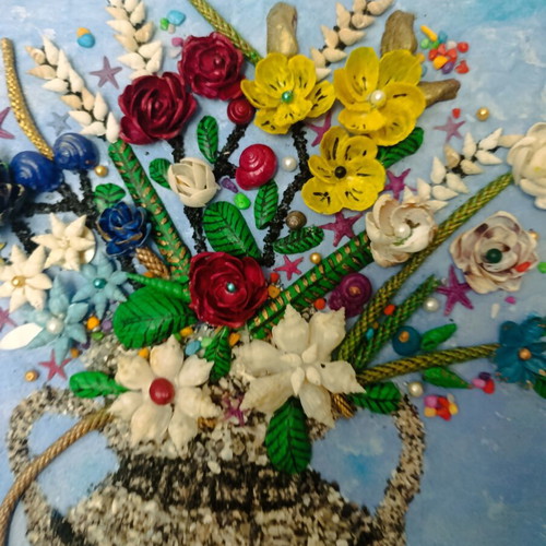 3D Mixed Media Painting Sea Bouquet with Natural Shells and Stones new