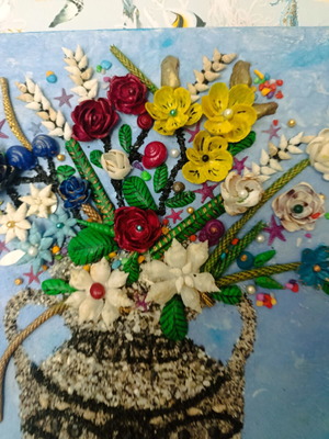 3D Mixed Media Painting Sea Bouquet with Natural Shells and Stones new