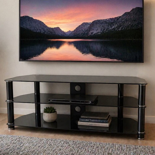 Modern TV stand like new with glass shelves