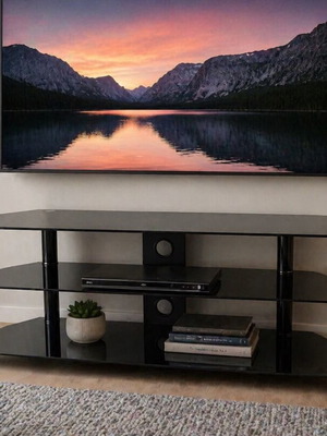 Modern TV stand like new with glass shelves