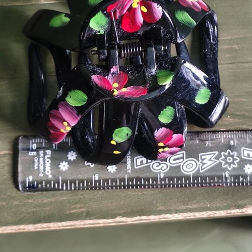 Frida Kahlo Hair Claw like new, black with painted flowers