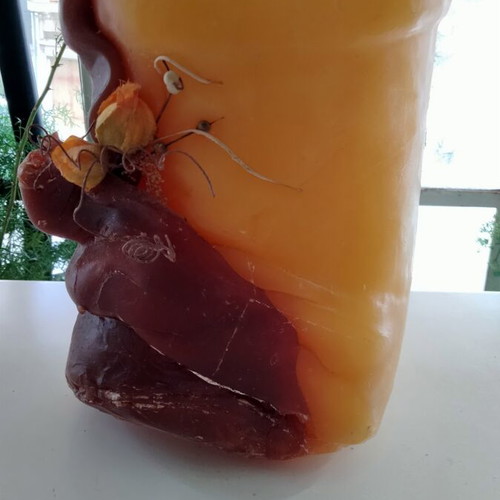 Handmade Decorative Candle used, large 4.3+ kg, pillar with dried flowers