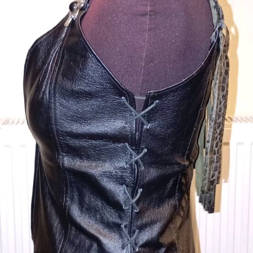 Handmade leather vest new, black with dark brown crocodile details