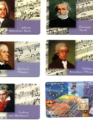 German phone cards 2002 like new, set of 6 musicians composers