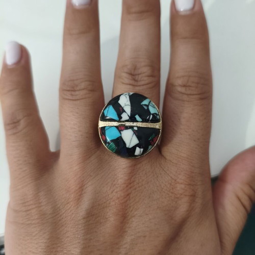 Statement handmade mosaic adjustable ring like new, multicolor