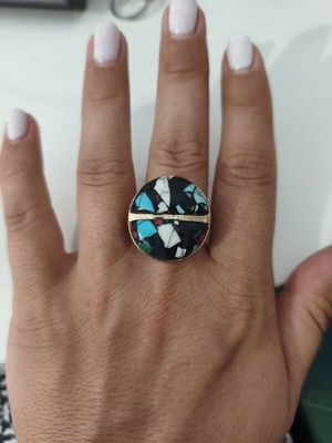 Statement handmade mosaic adjustable ring like new, multicolor