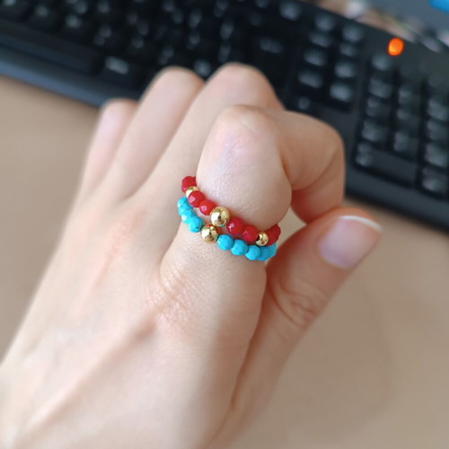 Pair of summer rings with red and turquoise stones like new