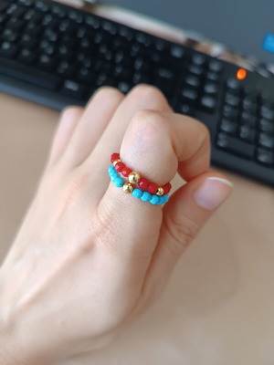 Pair of summer rings with red and turquoise stones like new