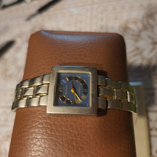 Quemex Japan Quartz Square Watch with Blue Dial and Two-Tone Bracelet