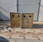 Wooden dog transport cage with tow hitch