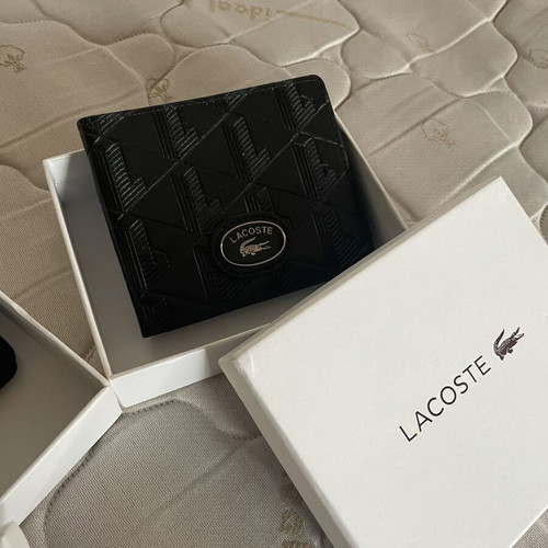 Lacoste Wallet new, black with embossed geometric design
