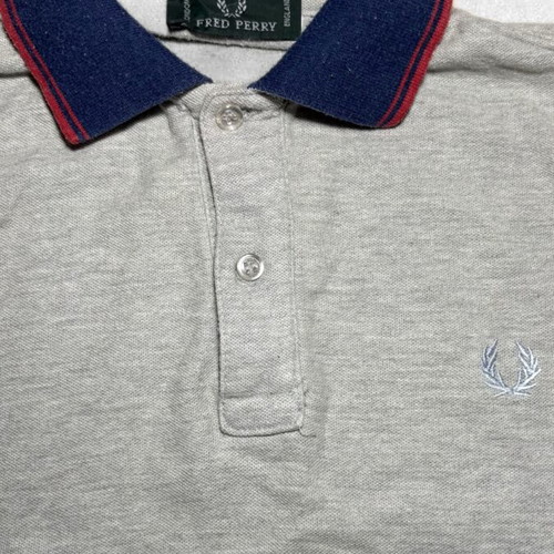 Fred Perry Grey Polo Shirt with Navy Collar used, size L
