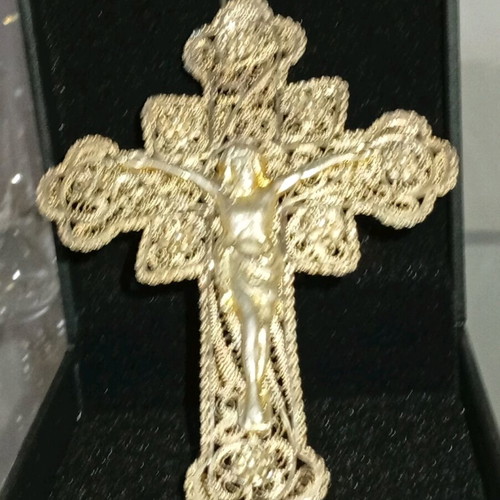 Filigree Epirus Cross 925 Silver Christ Gilded like new